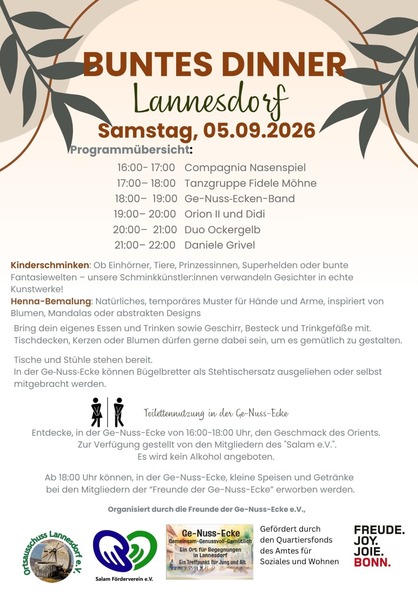 Programm des Bunten Dinner Lannesdorf am 5.9.26