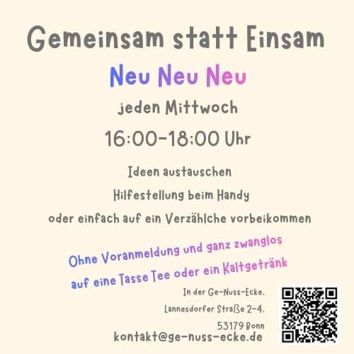 Gemeinsam Ideen suchen und sich austauschen immer Mittwochs 16:00