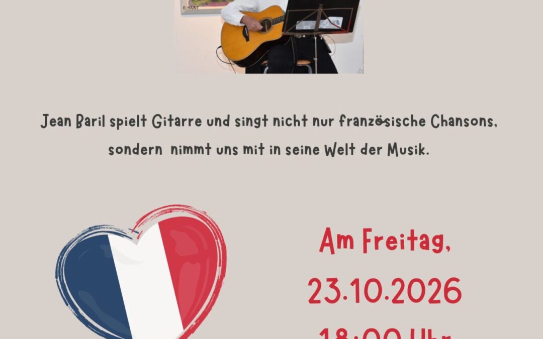 Jean Baril spielt Gitarre und singt am Fr. 23.10.26